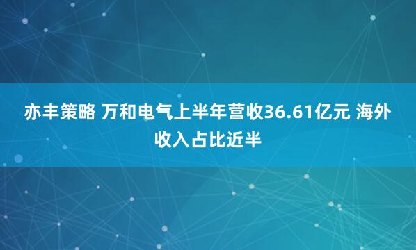 亦丰策略 万和电气上半年营收36.61亿元 海外收入占比近半